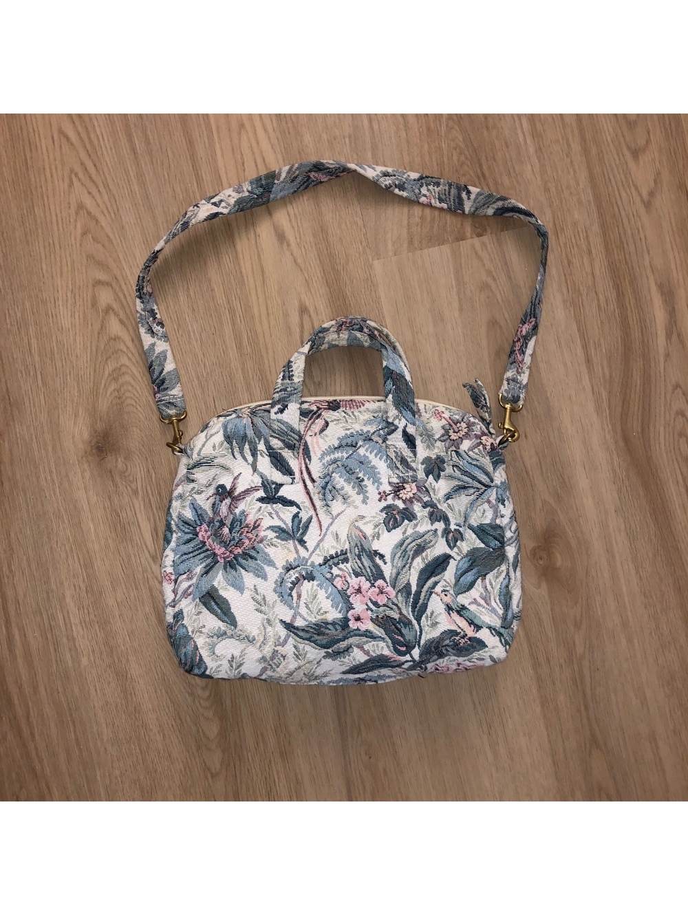 VINTAGE ORVIS CANVAS TAPESTRY SHOULDER HAND BAG PURSE FLORAL HUMMINGBIRD BIRD